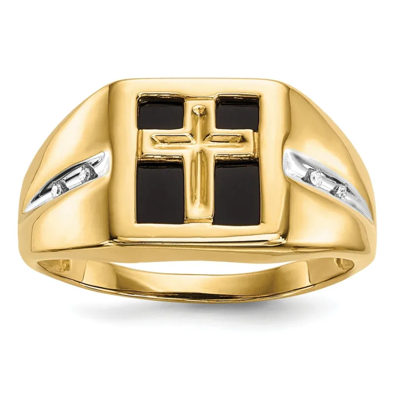14k Gold Lab Grown Diamond and Onyx Cross Men's Ring made by Zulily