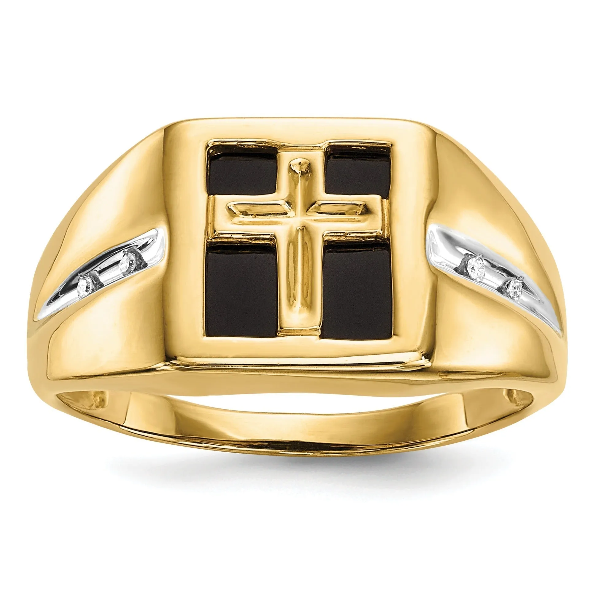 14k Gold Lab Grown Diamond and Onyx Cross Men's Ring sold by Zulily