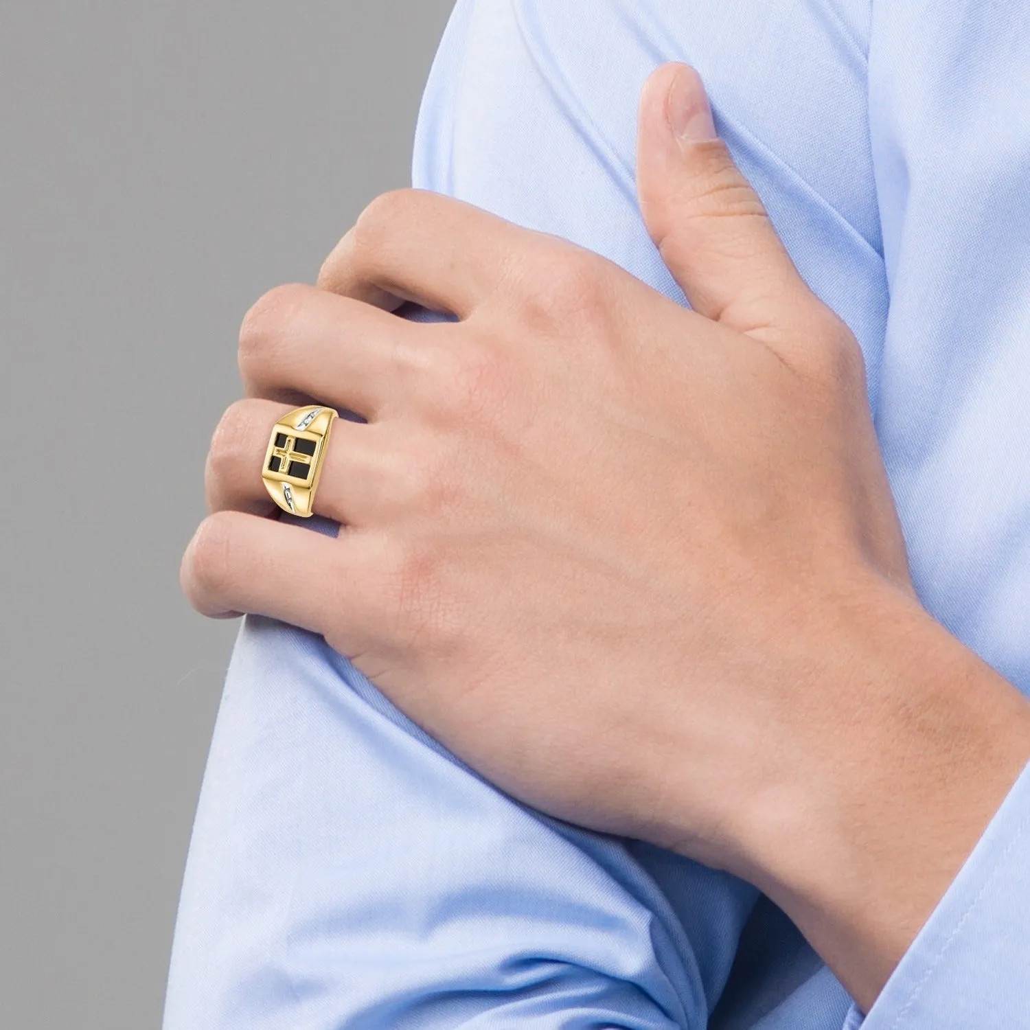 14k Gold Lab Grown Diamond and Onyx Cross Men's Ring sold by Zulily product image thumbnail 5