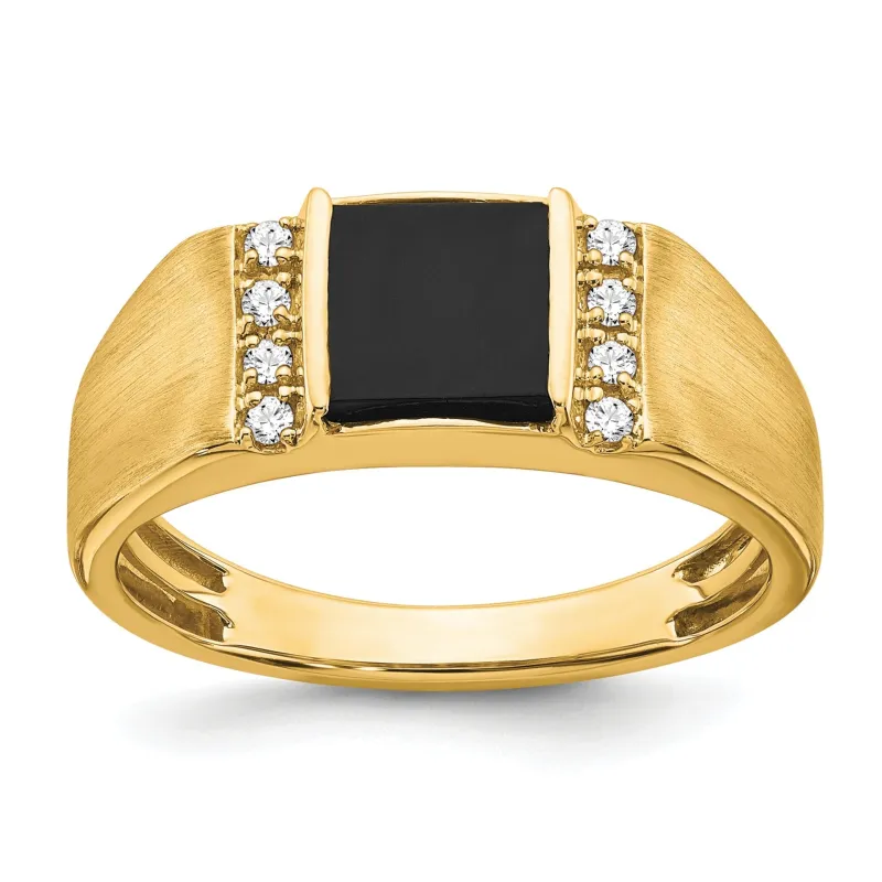14k Yellow Gold 1/8 ct Lab Grown Diamond and Onyx Men's Ring made by Zulily