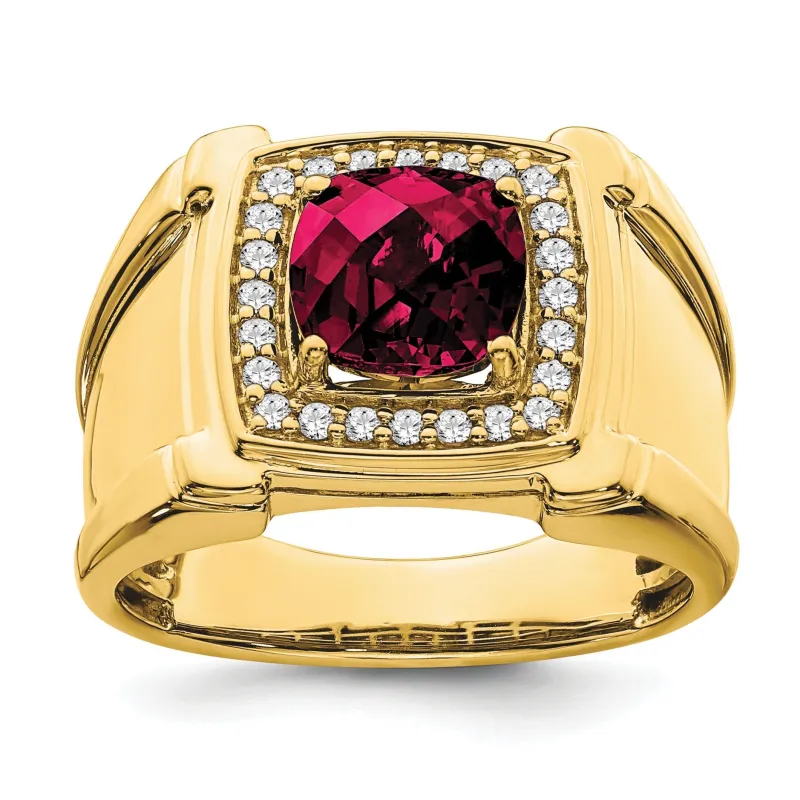14k Lab Grown Diamond and Lab Created Ruby Men's Ring 1/4 ct made by Zulily