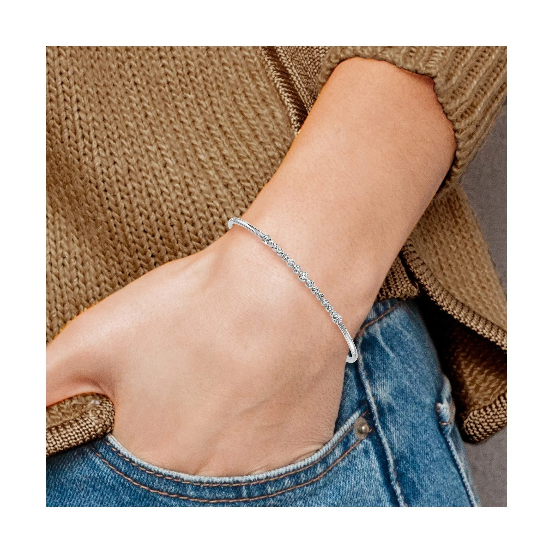 14k White Gold Lab Grown Diamond Adjustable Bolo Bracelet sold by Zulily product image thumbnail 2