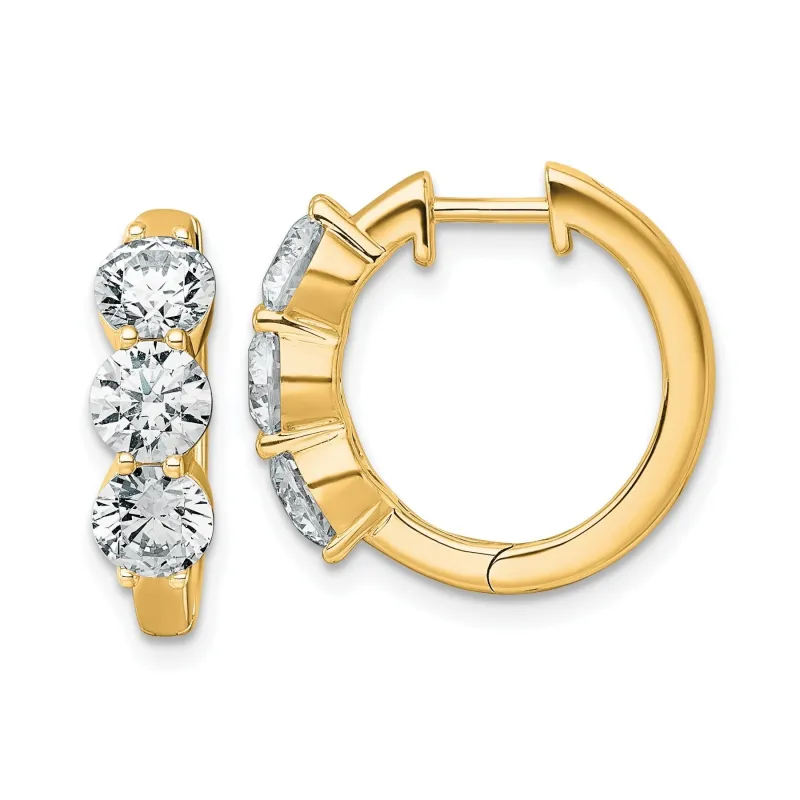 14K Yellow Gold Lab Grown Diamond Three Stone Hoop Earrings 3 Ct made by Zulily