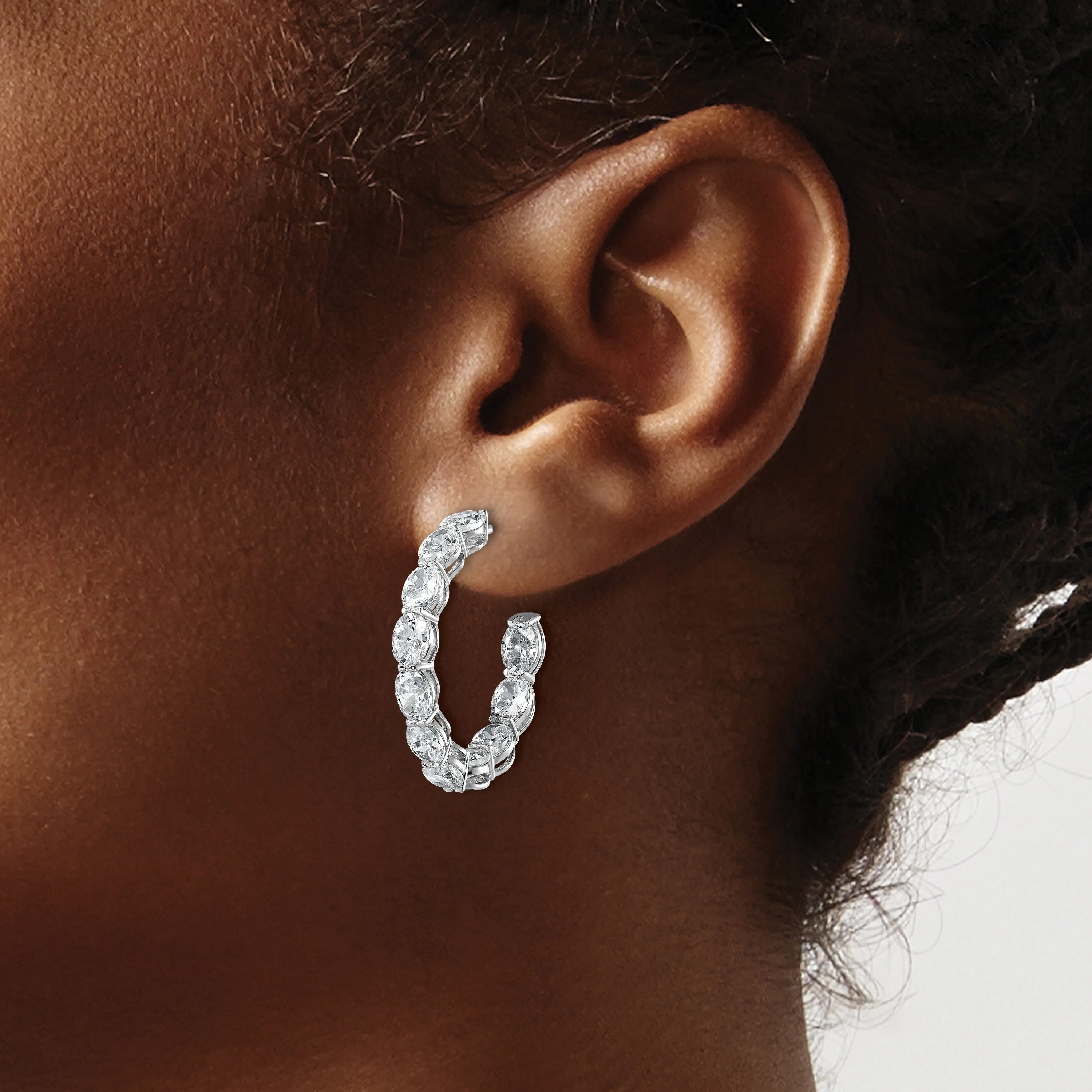 14k White Gold Lab Grown Diamond Oval Tennis Hoop Earrings 6 Ct sold by Zulily product image thumbnail 2
