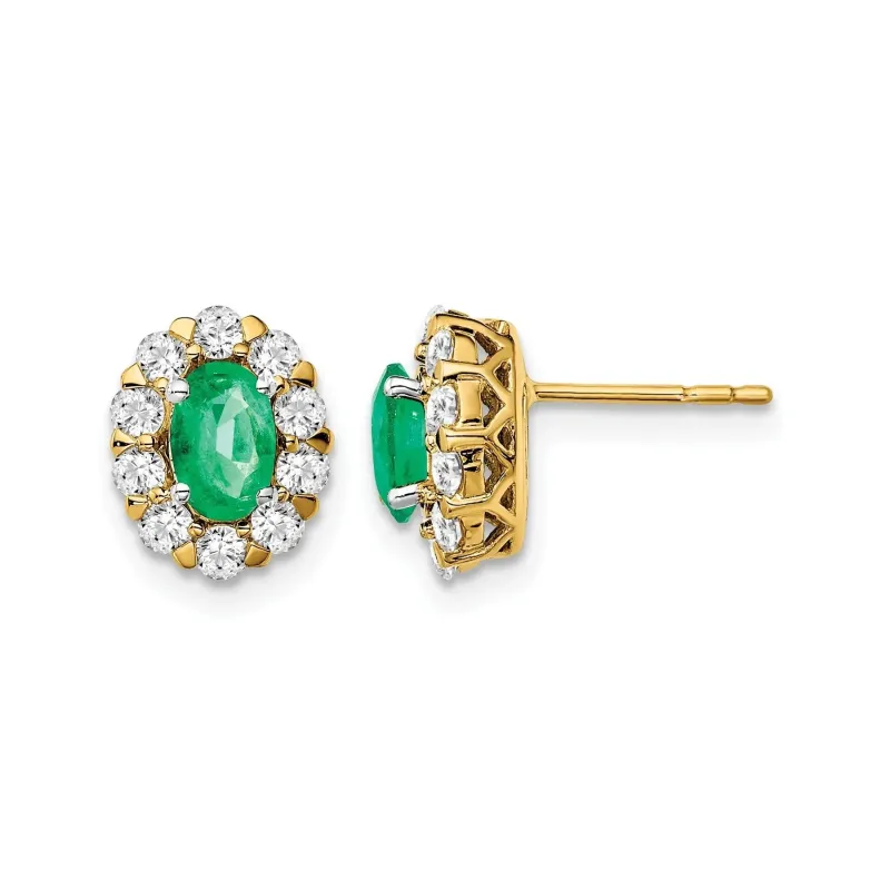 14k Gold Lab Grown Diamond Oval Emerald Halo Studs Earrings made by Zulily