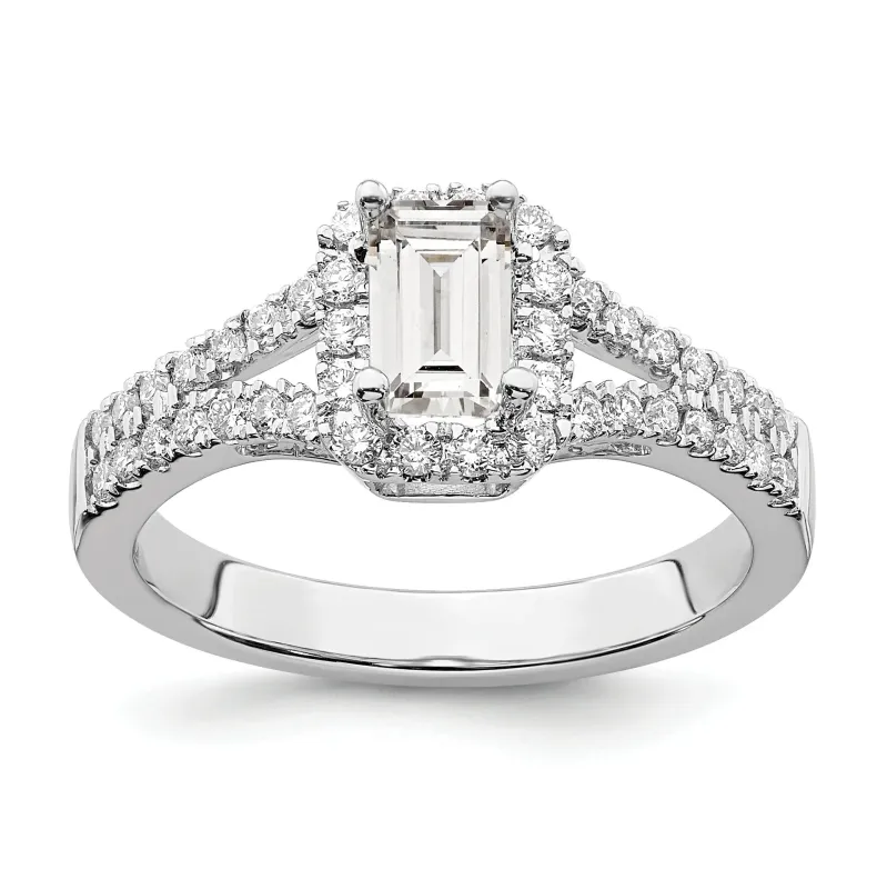 Lab Grown Emerald-Cut Diamond Halo Semi Mount Engagement Ring made by Zulily