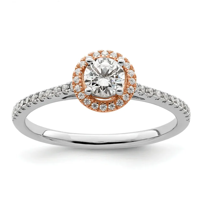 Two-Tone Gold Lab Grown Diamond Round Halo Pave Engagement Ring 0.5 ct made by Zulily