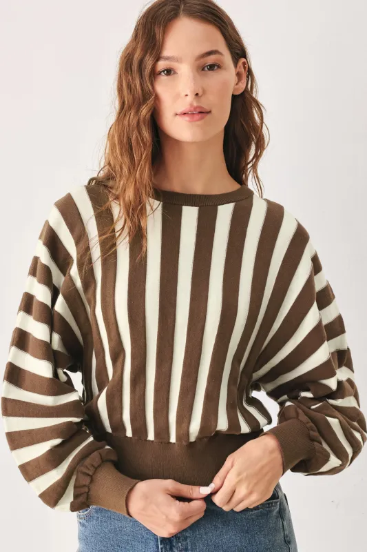 Cappuccino Vertical Stripe Knit Top made by Flying Tomato