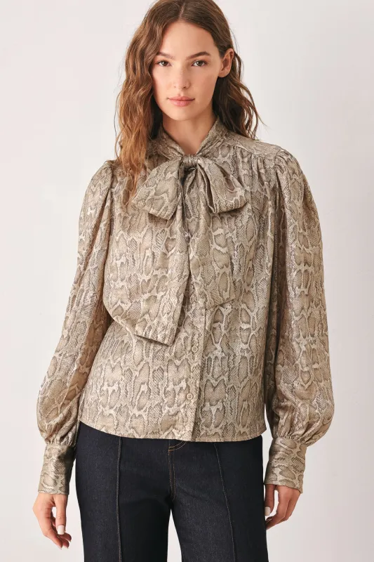 Serpentine Taupe Snakeskin Woven Top made by Flying Tomato
