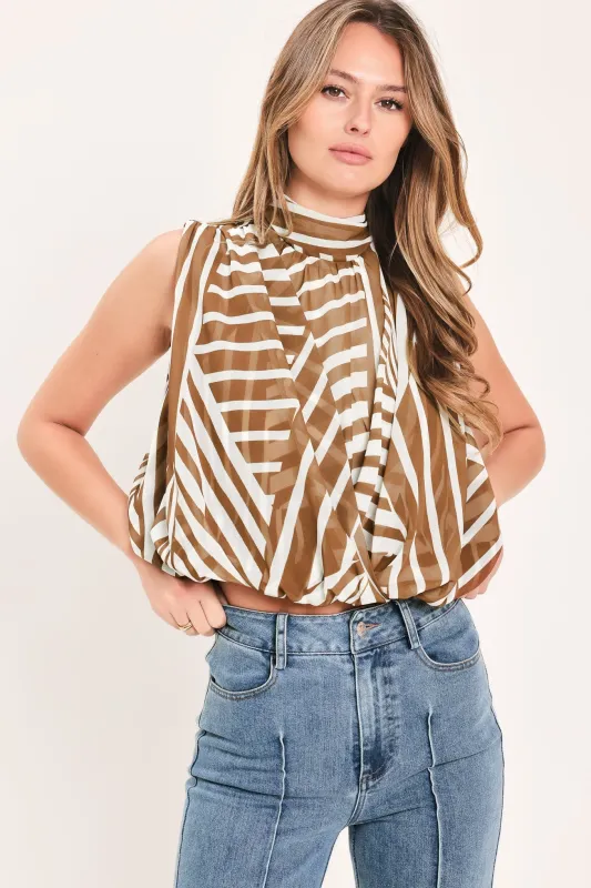 Latte Ribbon Rhapsody Woven Top made by Flying Tomato
