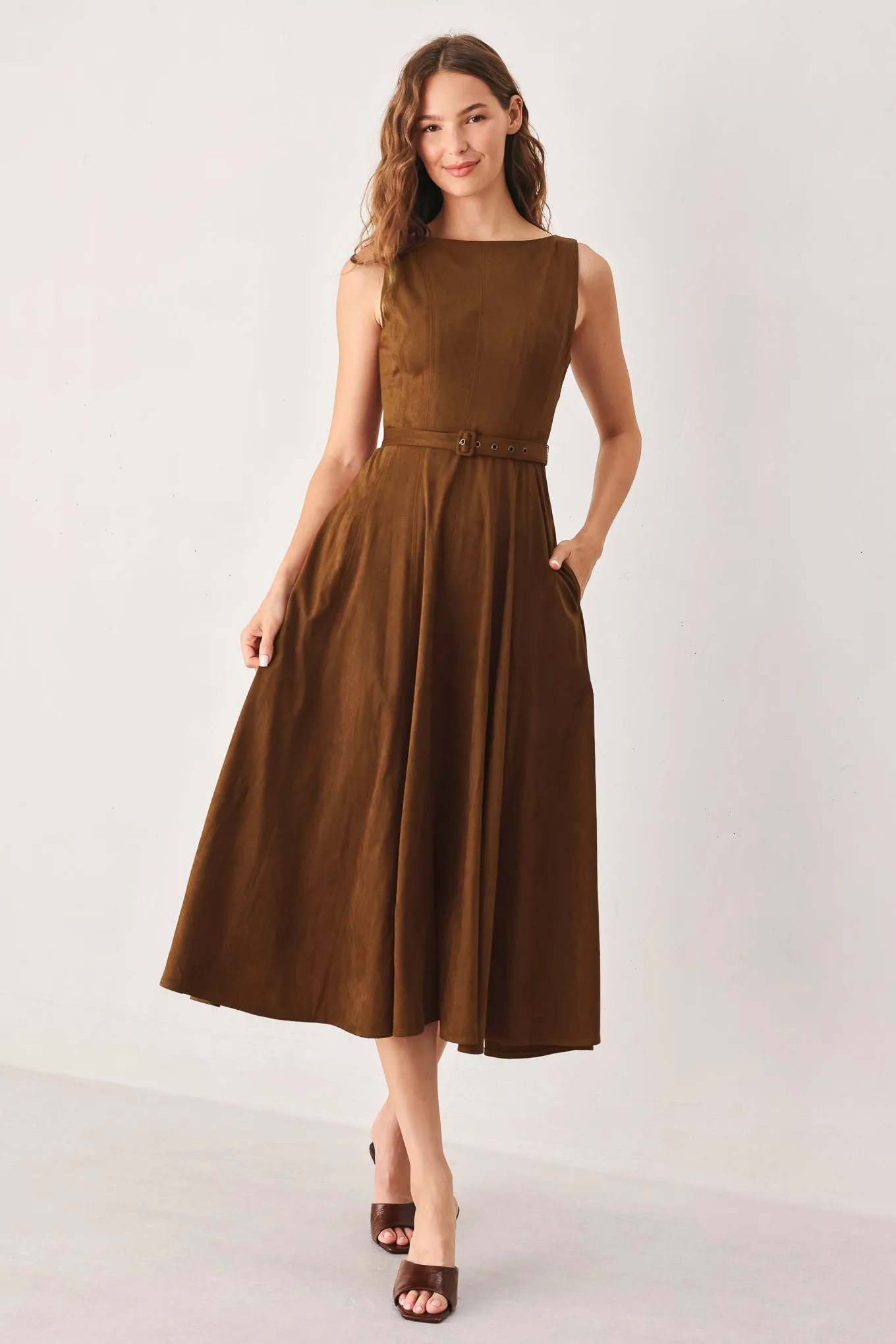 Amber Tobacco Faux Suede Midi Dress sold by Zulily