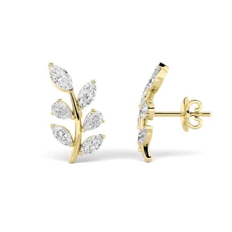 2Cttw Marquise Shaped Lab Grown Diamond (F/VS) Leaf Motif Fashion Earrings in 14K Gold made by Zulily