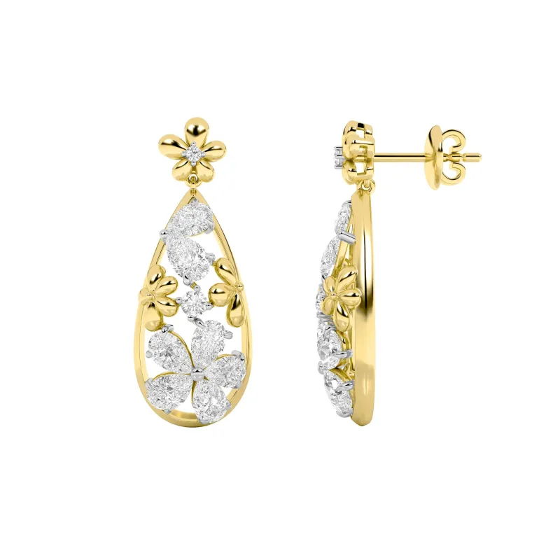 3.75Cttw Pear Shaped Lab Grown Diamond (F/VS) Fancy Flower Earrings in 14K Gold made by Zulily