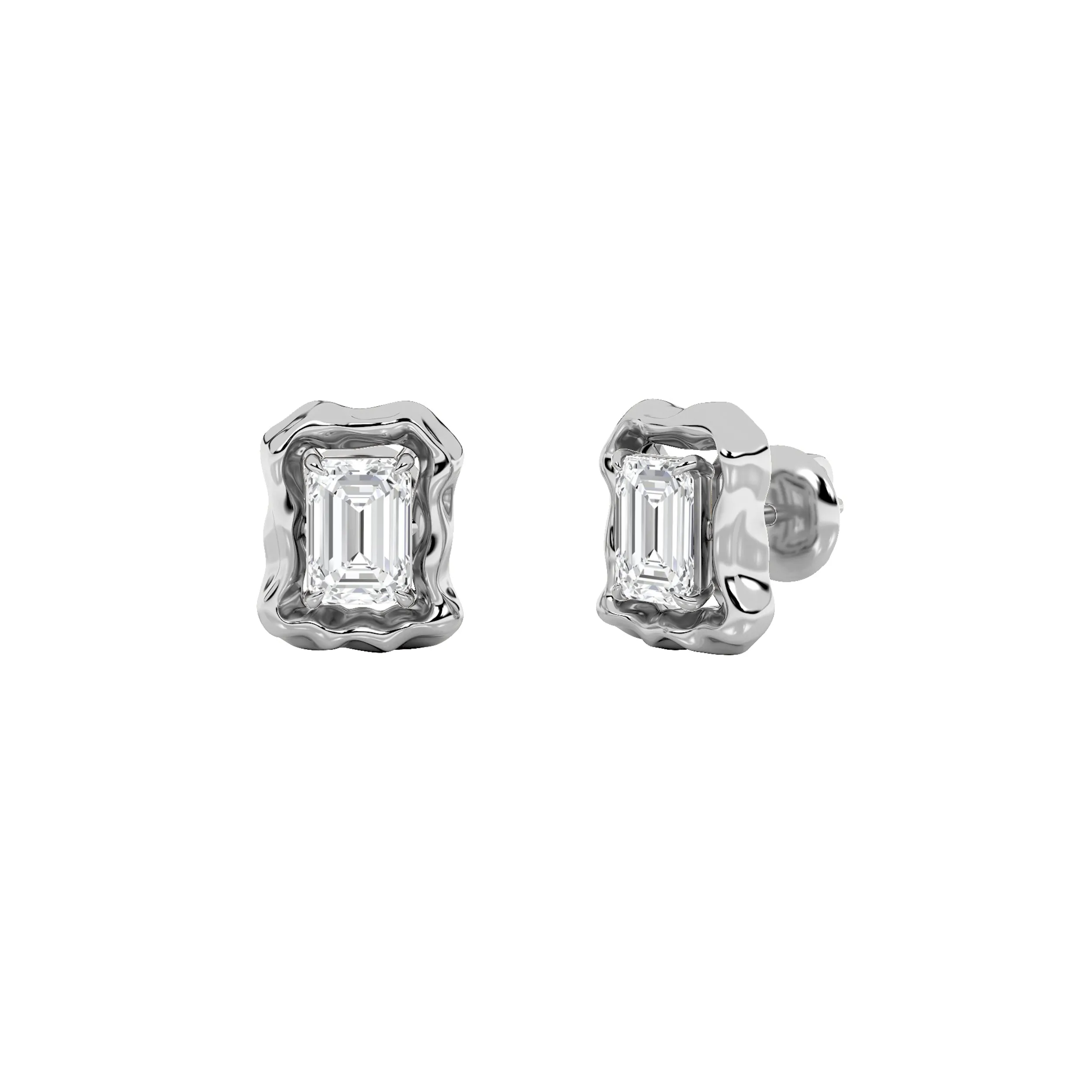 1.5Cttw Emerald Shaped Lab Grown Diamond (F/VS) Organic Design Stud Earrings in 14K Gold sold by Zulily product image thumbnail 4