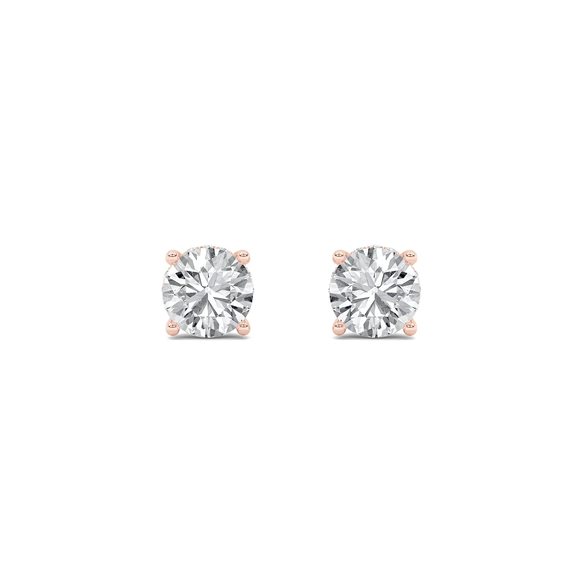 Round Shaped Lab Grown Diamond Hidden Halo Stud Earrings in 14K Gold sold by Zulily product image thumbnail 4