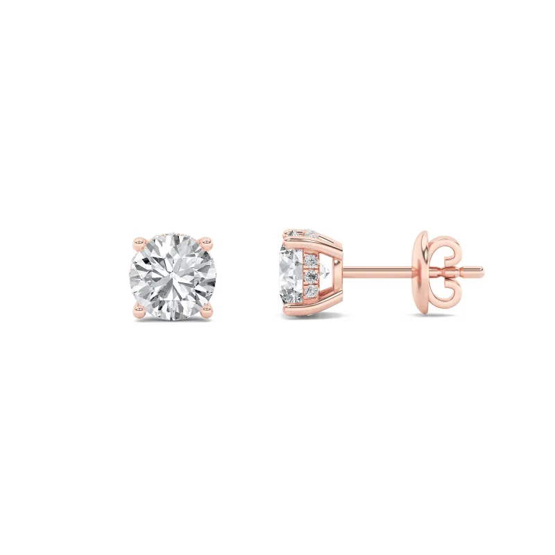 Round Shaped Lab Grown Diamond Hidden Halo Stud Earrings in 14K Gold made by Zulily