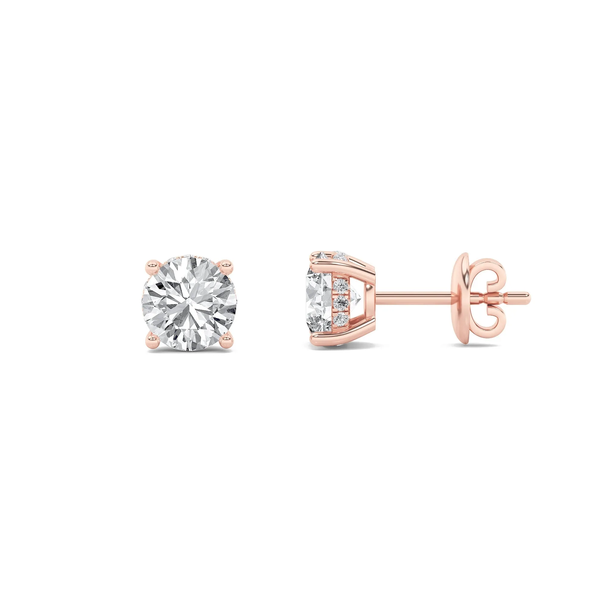 Round Shaped Lab Grown Diamond Hidden Halo Stud Earrings in 14K Gold sold by Zulily