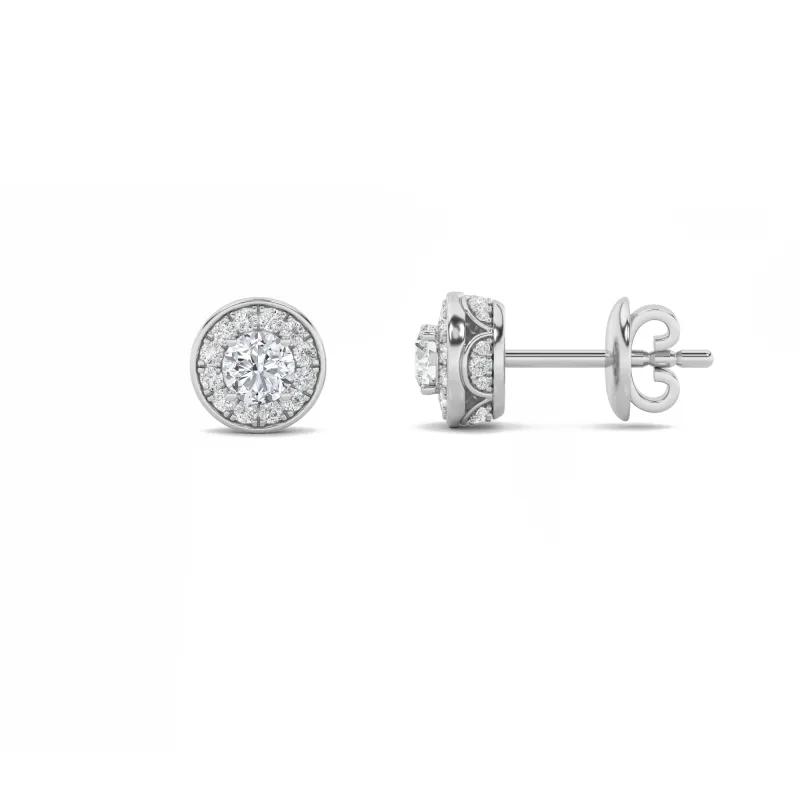 Round Shaped Lab Grown Diamond (F/VS) Halo Stud Earrings in 14K Gold made by Zulily