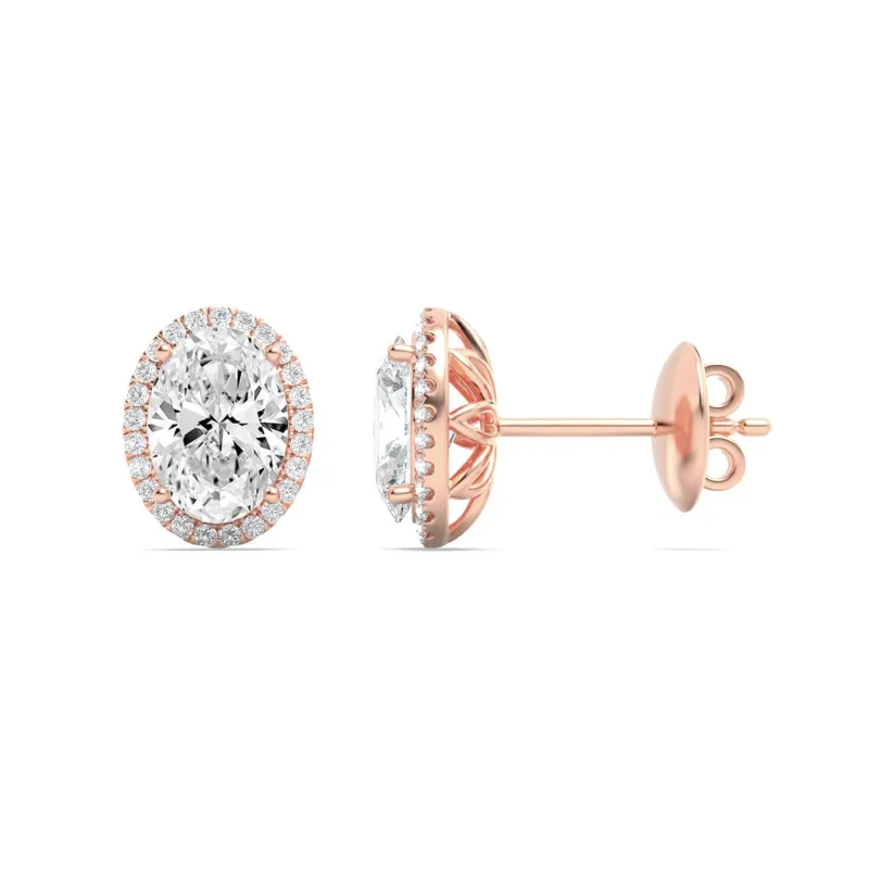 3Cttw Oval Shaped Lab Grown Diamond (F/VS) Halo Stud Earrings in 14K Gold made by Zulily