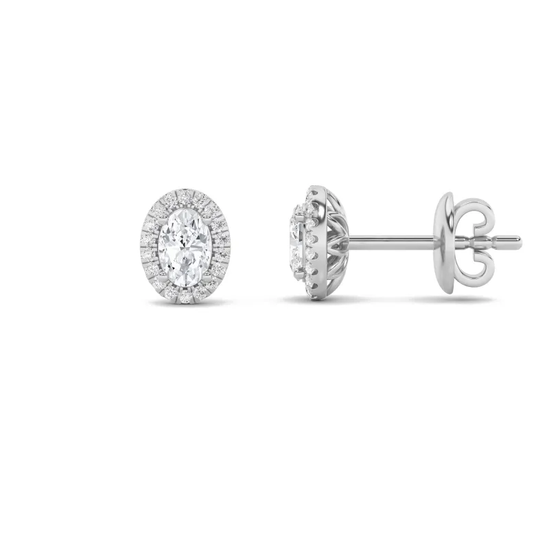 3Cttw Oval Shaped Lab Grown Diamond (F/VS) Halo Stud Earrings in 14K Gold made by Zulily