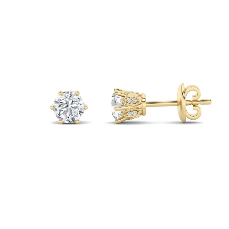 Round Shaped Lab Grown Diamond (F/VS) TulipHead Stud Earrings in 14K Gold made by Zulily