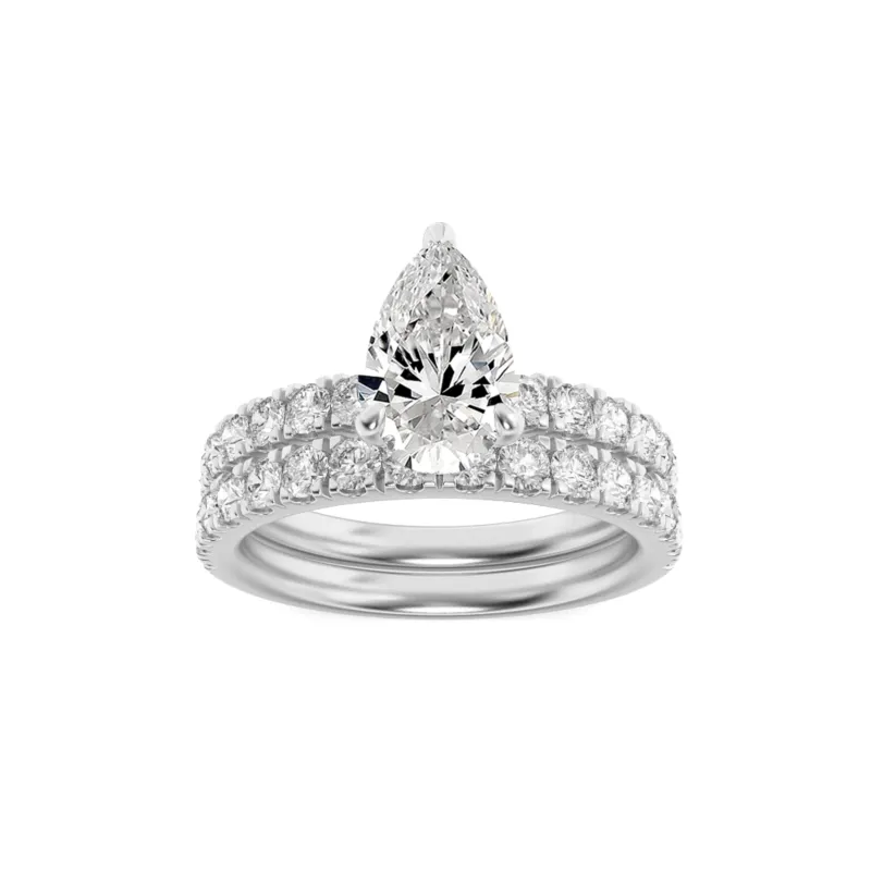 2Cttw Pear Shaped Lab Grown Diamond (F/VS) ClassicAccented Set With Band and Engagement Ring in 14K Gold made by Zulily