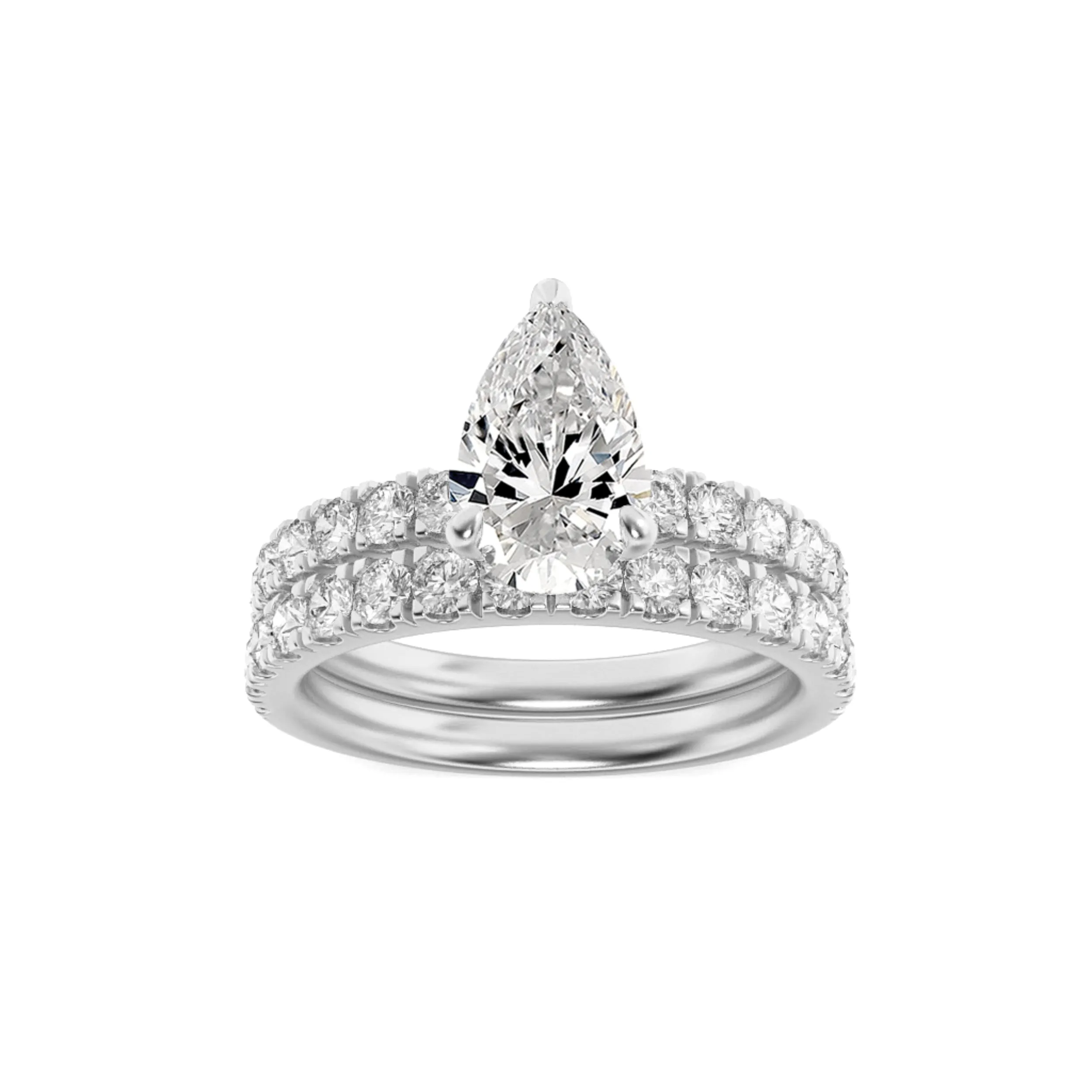2Cttw Pear Shaped Lab Grown Diamond (F/VS) ClassicAccented Set With Band and Engagement Ring in 14K Gold sold by Zulily