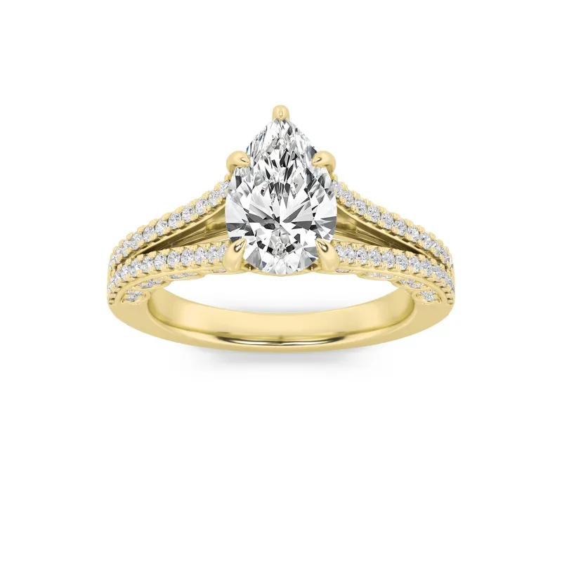 2Cttw Pear Shaped Lab Grown Diamond (F/VS) Split Shank Accented Engagement Ring in 14K Gold made by Zulily