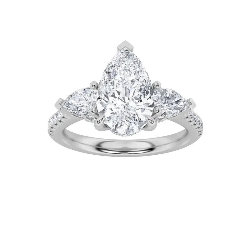 3Cttw Pear Shaped Lab Grown Diamond (F/VS) Three Stone Accented Engagement Ring in 14K Gold made by Zulily