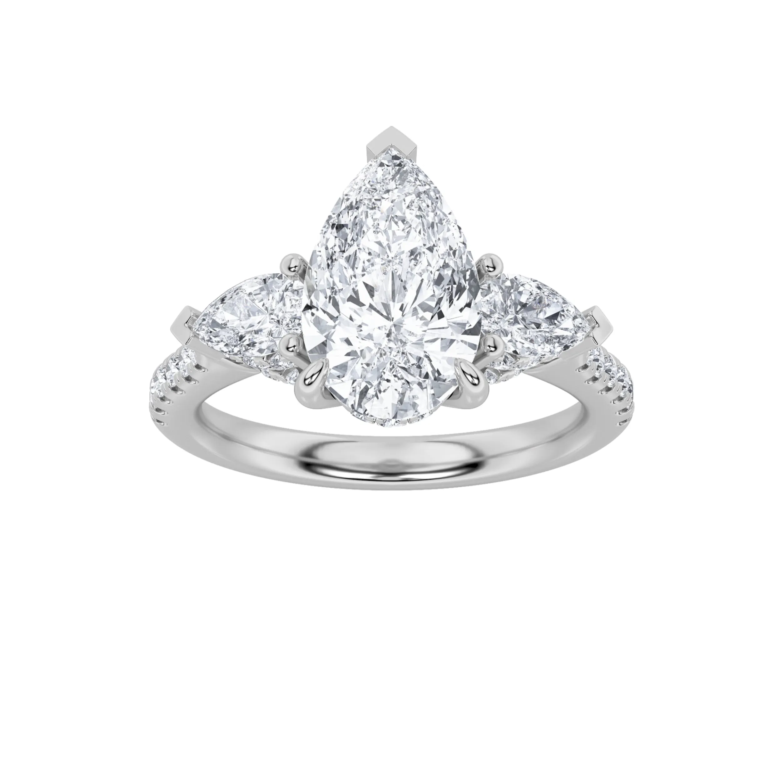 3Cttw Pear Shaped Lab Grown Diamond (F/VS) Three Stone Accented Engagement Ring in 14K Gold sold by Zulily