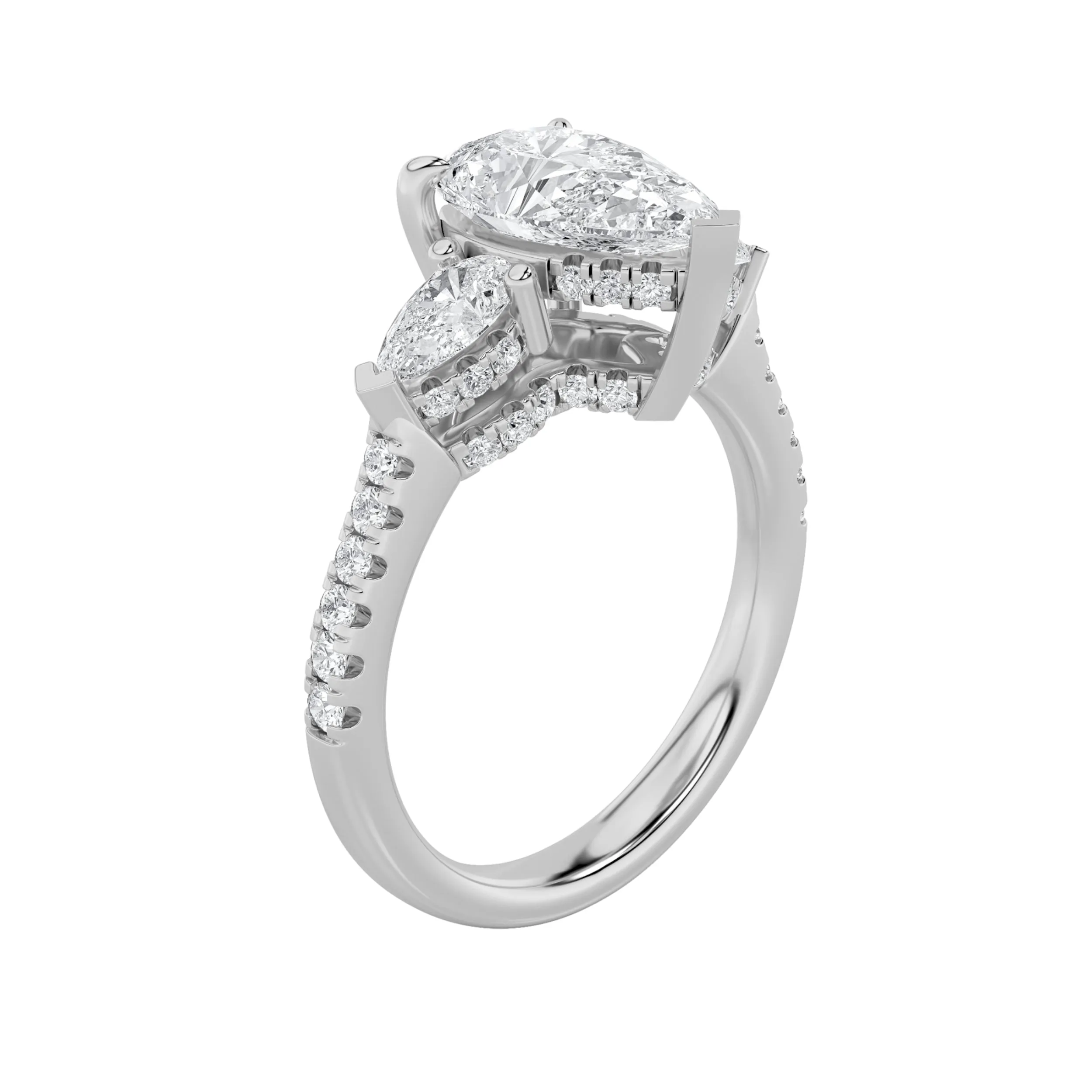 3Cttw Pear Shaped Lab Grown Diamond (F/VS) Three Stone Accented Engagement Ring in 14K Gold sold by Zulily product image thumbnail 3