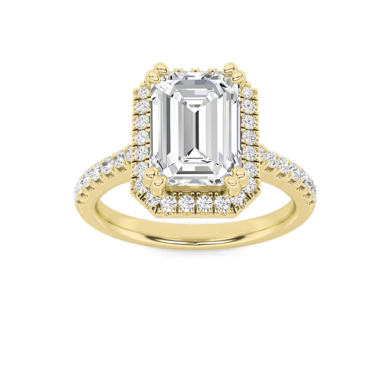 3Cttw Emerald Shaped Lab Grown Diamond (F/VS) Classic Halo Accented Engagement Ring in 14K Gold made by Zulily