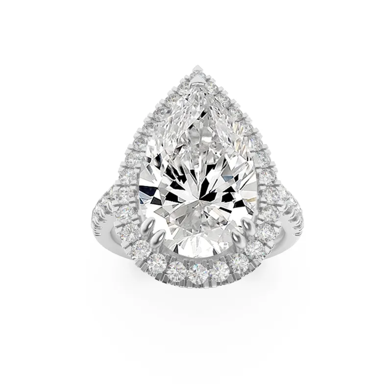 3Cttw Pear Shaped Lab Grown Diamond (F/VS) Bolld Accented Halo Engagement Ring in 14K Gold made by Zulily
