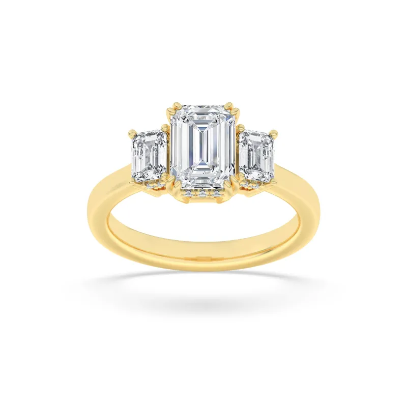 3Cttw Emerald Shaped Lab Grown Diamond (F/VS) Three Stone Accented Ring in 14K Gold made by Zulily