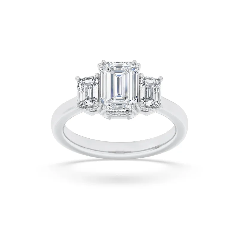 3Cttw Emerald Shaped Lab Grown Diamond (F/VS) Three Stone Accented Ring in 14K Gold made by Zulily