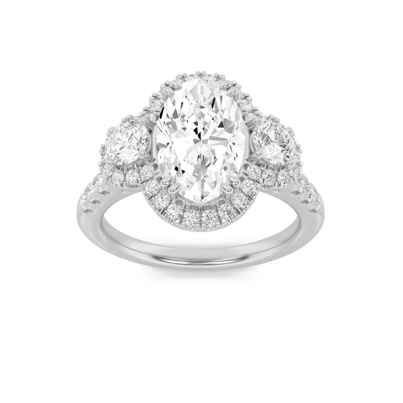 3Cttw Oval Shaped Lab Grown Diamond (F/VS) Three Stone Accented Ring in 14K Gold made by Zulily