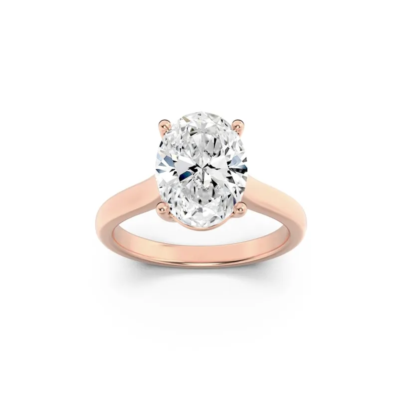 1 Ct Oval (F/VS) Lab Grown Diamond Trellis Prong 14K Rose Gold Plain Cathedral Solitaire Engagement Ring made by Zulily