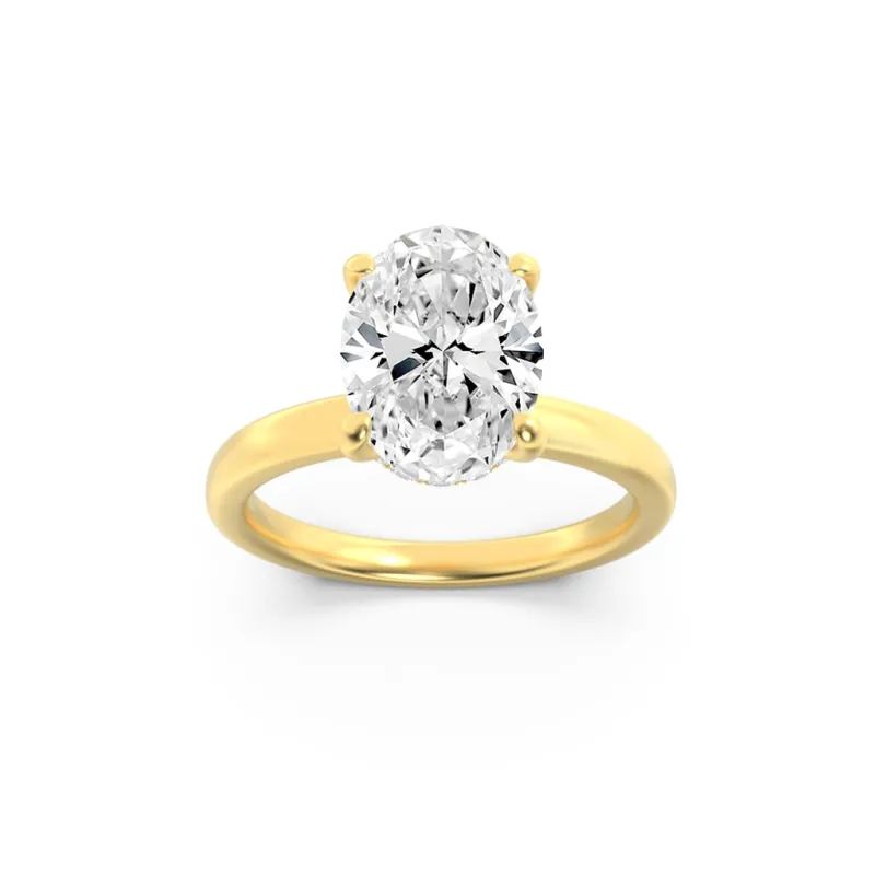 3Cttw Oval Shaped Lab Grown Diamond (F/VS) HiddenHalo Plain Shank Engagement Ring in 14K Gold made by Zulily
