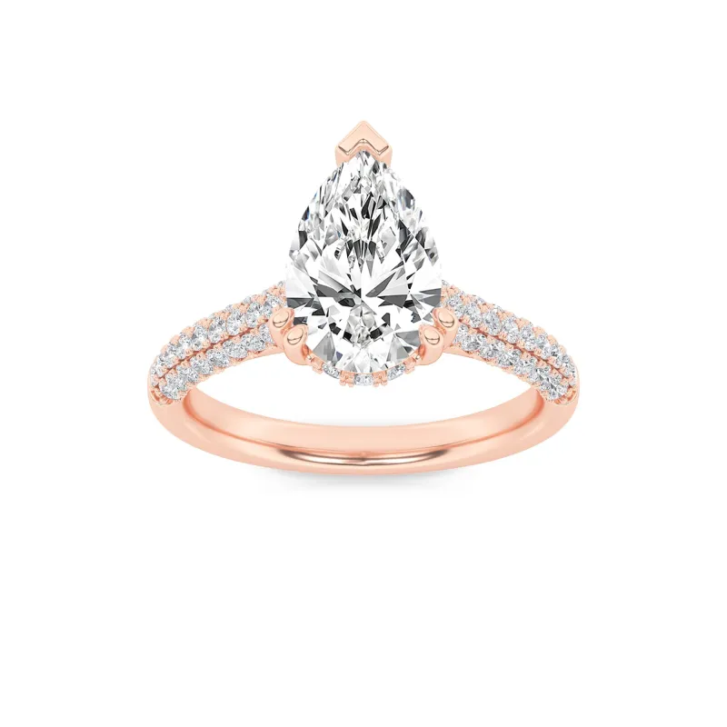 3 Ct Pear (F/VS) Lab Grown Diamond V-Prong 14K Rose Gold Triple Row Accented Engagement Ring made by Zulily
