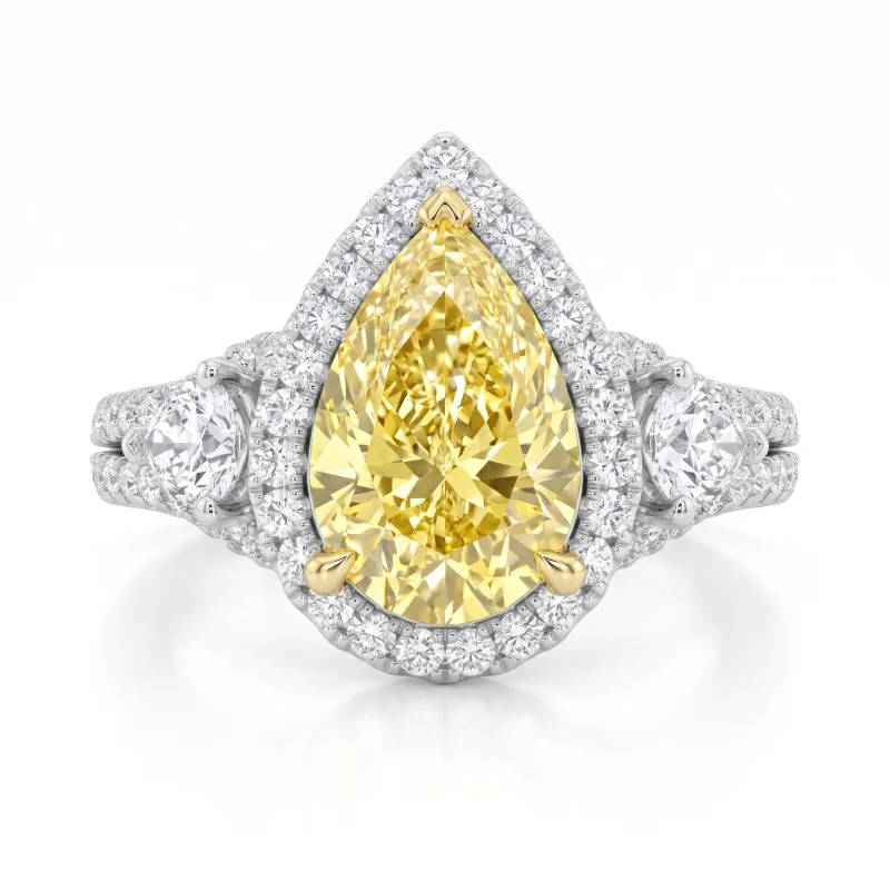 3Cttw Pear Shaped Yellow Lab Grown Diamond (F/VS) Three Stone Bold Accented Engagement Ring in 14K Gold made by Zulily