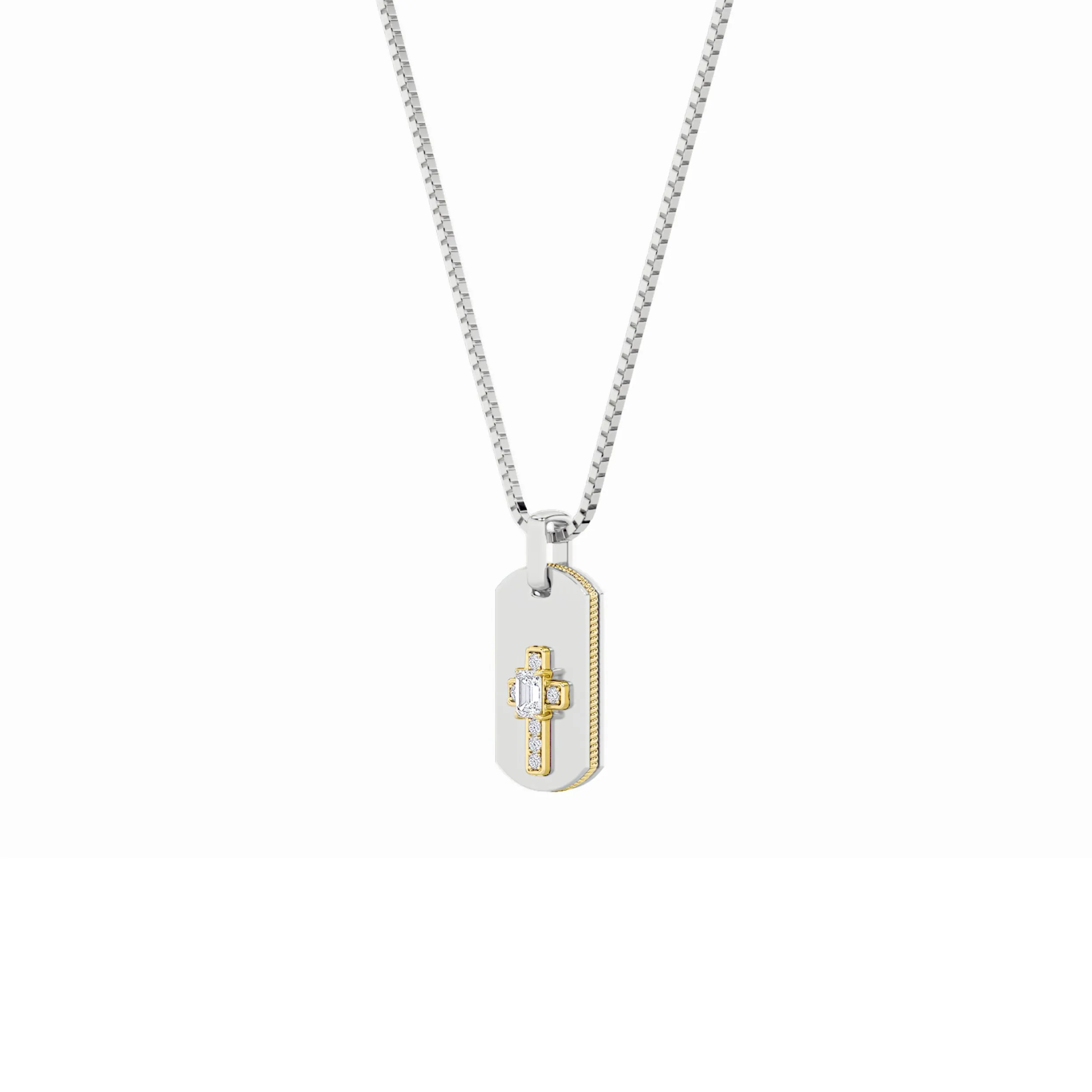 1.0ct Emerald Shaped Lab Grown Diamond (F/VS) Dog Tag Pendant in 14K White Gold & Yellow Gold sold by Zulily product image thumbnail 4