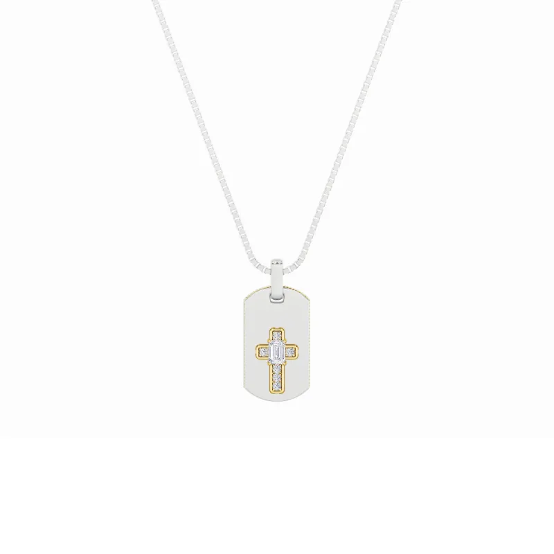 1.0ct Emerald Shaped Lab Grown Diamond (F/VS) Dog Tag Pendant in 14K White Gold & Yellow Gold made by Zulily