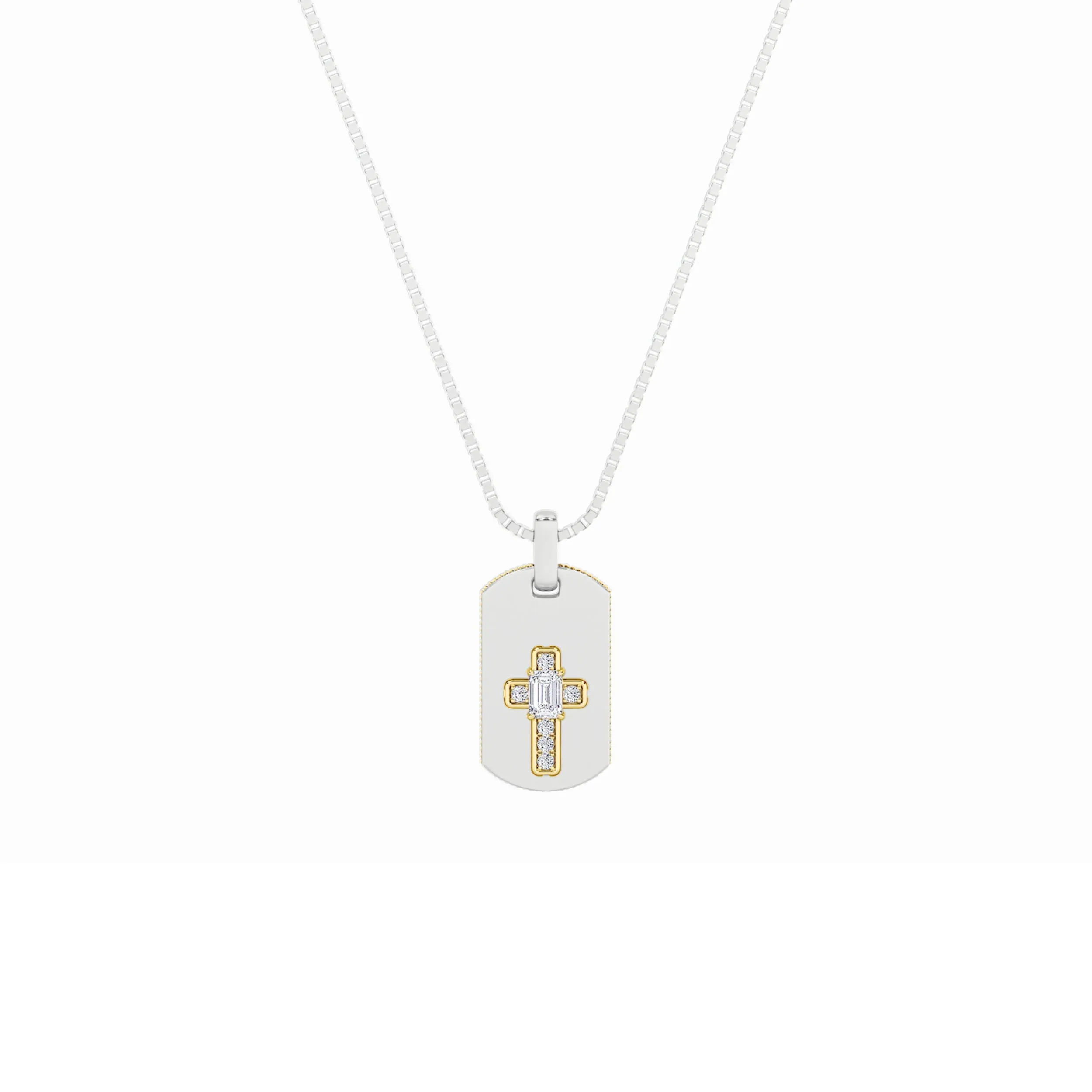 1.0ct Emerald Shaped Lab Grown Diamond (F/VS) Dog Tag Pendant in 14K White Gold & Yellow Gold sold by Zulily