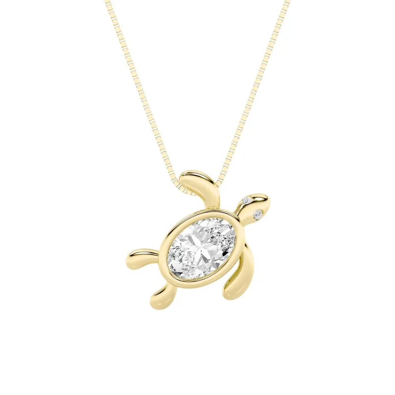 1.5ct Oval Shaped Lab Grown Diamond (F/VS) Bezel Set Turtle Pendant in 14K Yellow Gold made by Zulily