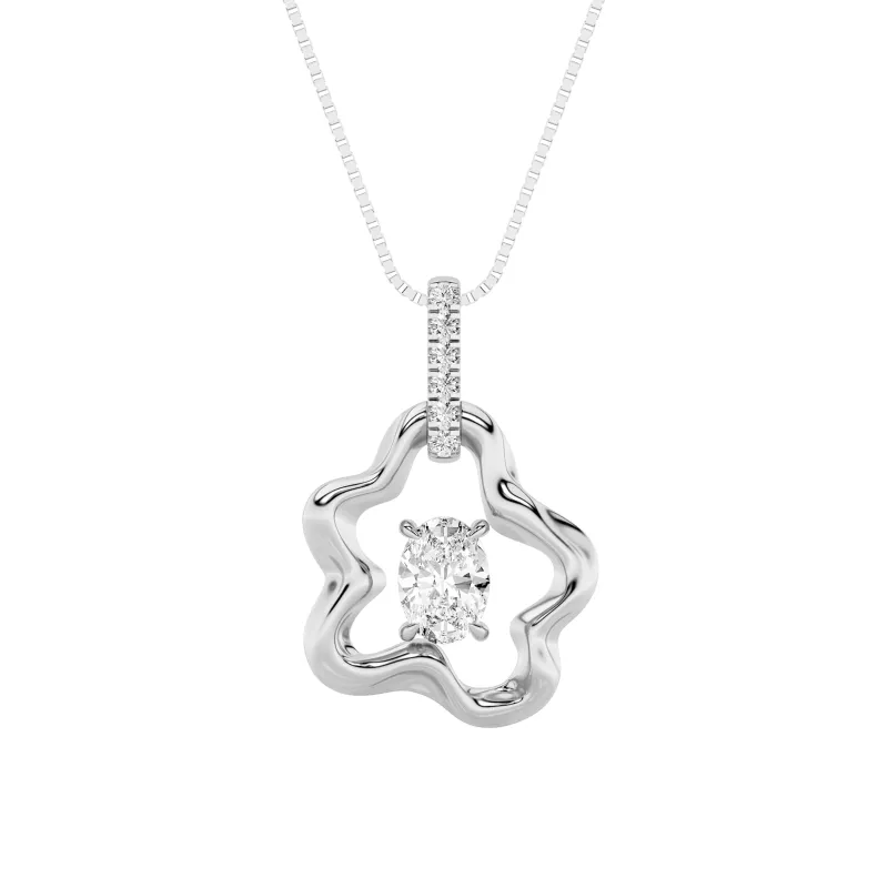 1.0ct Oval Shaped Lab Grown Diamond (F/VS) Organic Design Solitaire Pendant in 14K White Gold made by Zulily
