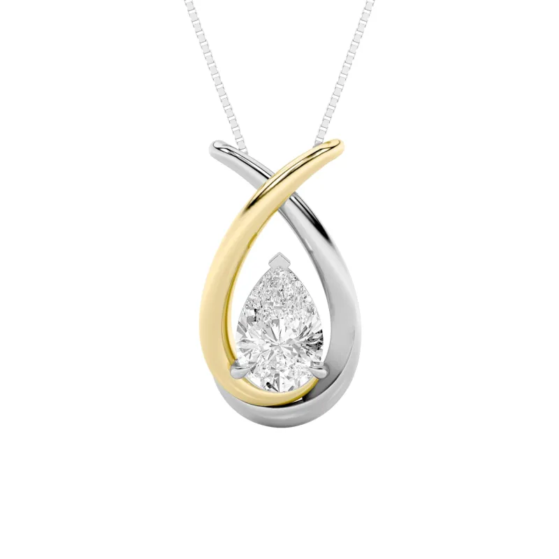 1.5ct Pear Shaped Lab Grown Diamond (F/VS) Fancy Pendant in 14K White Gold & Yellow Gold made by Zulily