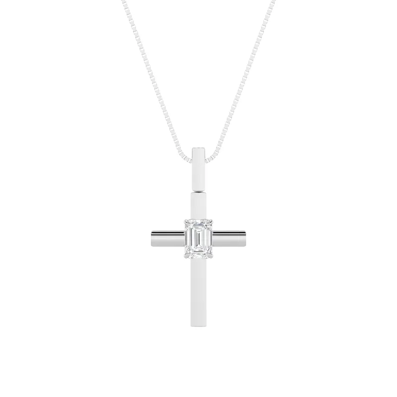 0.5ct Emerald Shaped Lab Grown Diamond (F/VS) Cross Pendant in 14K White Gold made by Zulily