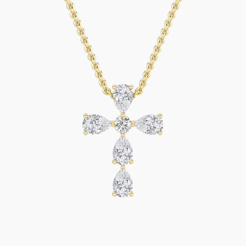 2.5ct Pear Shaped Lab Grown Diamond (F/VS) Cross Pendant in 14K Yellow Gold made by Zulily