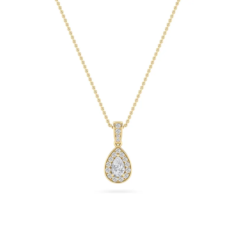 1.25 Ct Pear (F/VS) Lab Grown Diamond Prong 14K Yellow Gold Classic Halo Solitaire Pendant Necklace made by Zulily