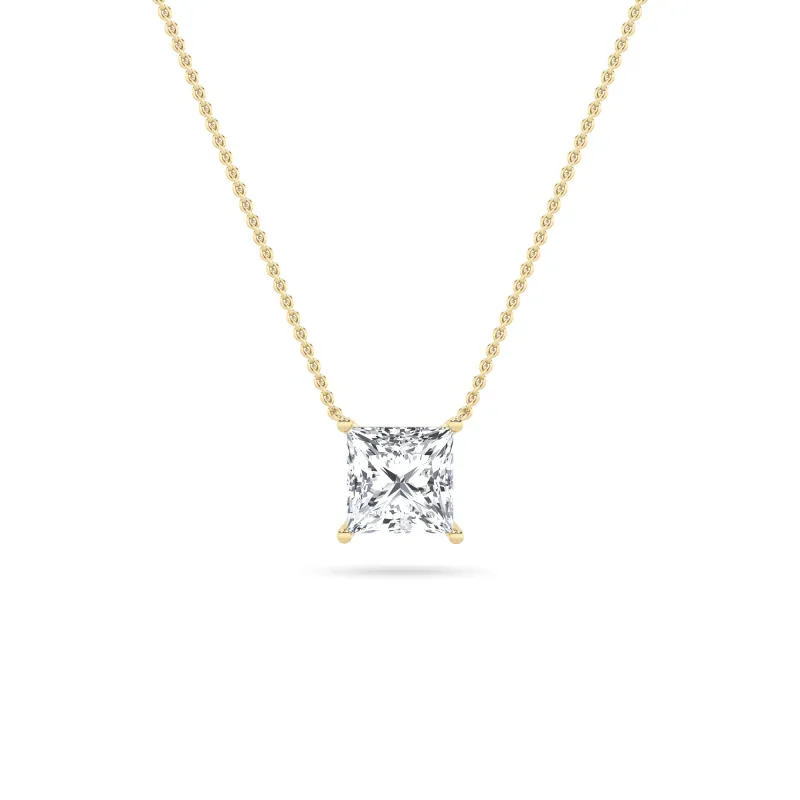 Princess (F/VS) Lab Grown Diamond Prong 14K Yellow Gold Classic Solitaire Pendant Necklace made by Zulily